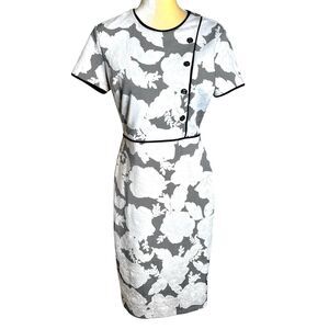 Kate And Lily Dress Sz 8 White And Blue Short Sleeves Back Zip Textured Buttons